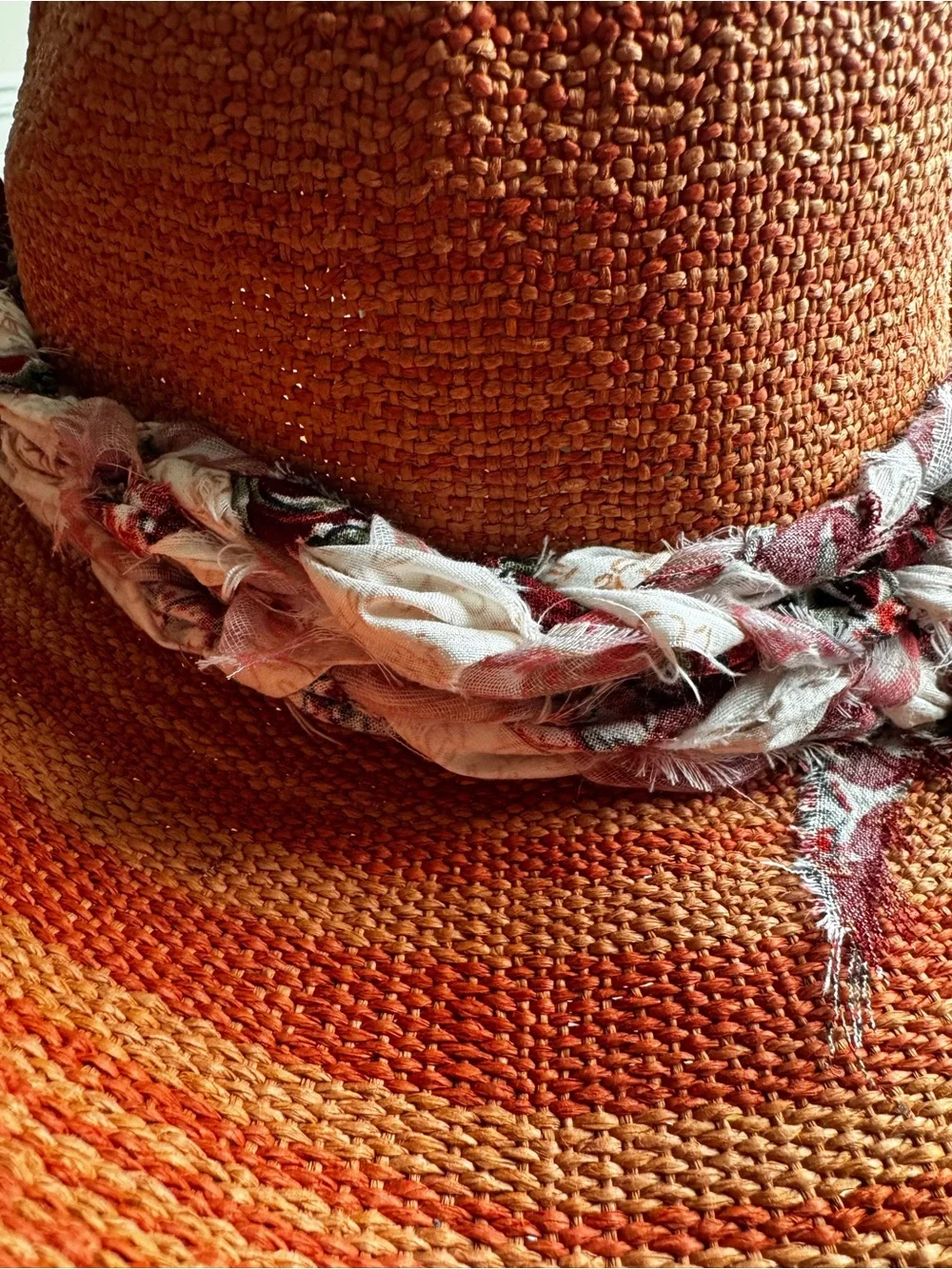 Universal Thread Orange/Rust/Red Hand Braided-Band Wide Brim Bendable Sun Hat
